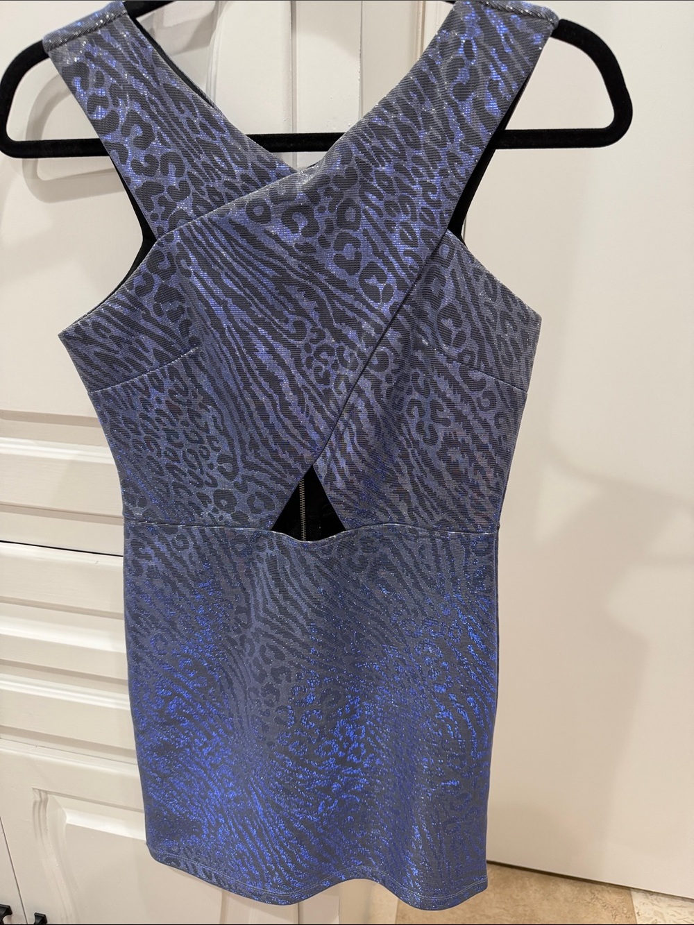 Topshop Cross-Back Metallic Animal Print Dress in Blue/Purple